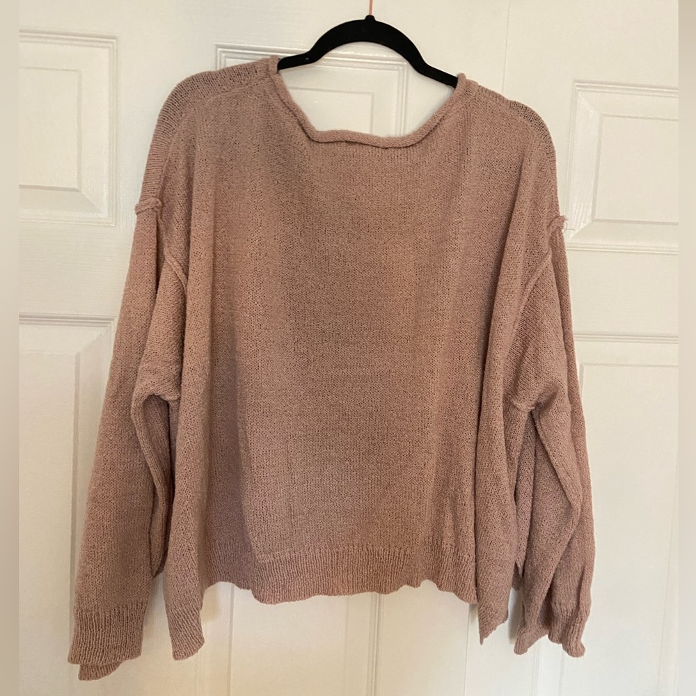 Pink Cropped Knit Oversized Sweater - Picture 4 of 4